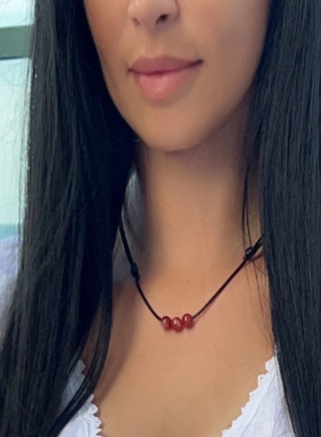 Luck Strings Carnelian Gemstone Beads Pendant Necklace with Adjustable Wax Nylon Cord - Unisex Beaded choker Men Women - Image 3